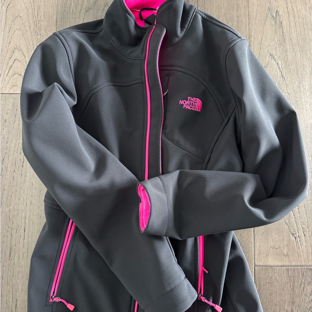 The North Face Pink and Black Ski Jacket with High Collar